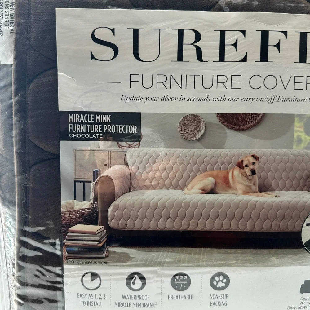NEW SureFit Miracle Mink Sofa Furniture Protector Chocolate Brown Waterproof 70